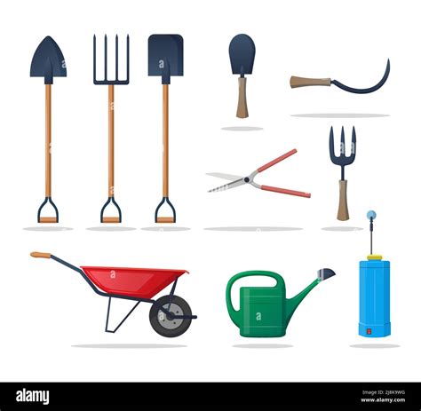 Farming and Gardening Tools, equipment with wheel barrow, fork, spade, watering can, Sprayer ...