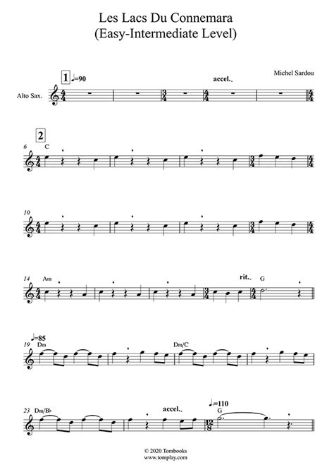 Les Lacs du Connemara (Easy/Intermediate Level, Alto Sax) (미셸 사드루) - 색소폰 악보