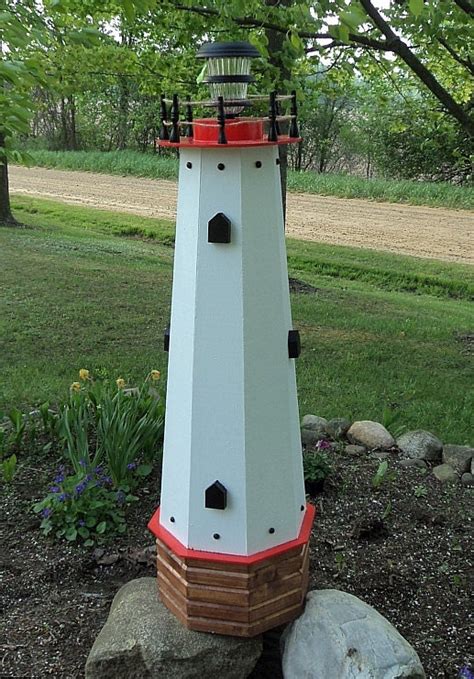 Solar lighthouse wooden well pump cover by Decorstorehouse on Etsy