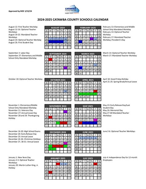 Catawba County Schools Calendar 2024-2025 in PDF | Holidays