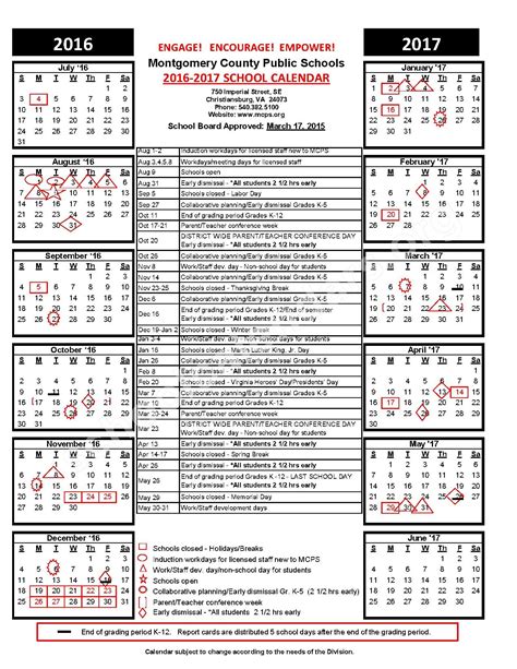 Montgomery County Public Schools Calendars – Christiansburg, VA