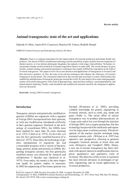 (PDF) Animal transgenesis: state of the art and applications | Eduardo Melo - Academia.edu