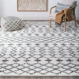 Transitional 5x7 Area Rug Shag Thick (5'3'' x 7'3'') Geometric White, Gray Living Room Easy to ...
