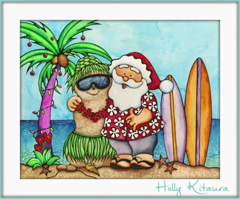 Holly Kitaura Art: Hawaiian Christmas Card Mele Kalikimaka