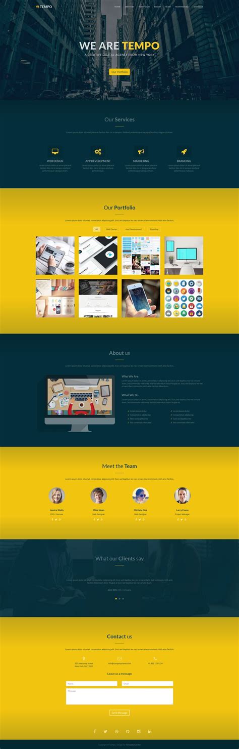 Tempo - One Page Creative Template | Web development design, Website design layout, Web design