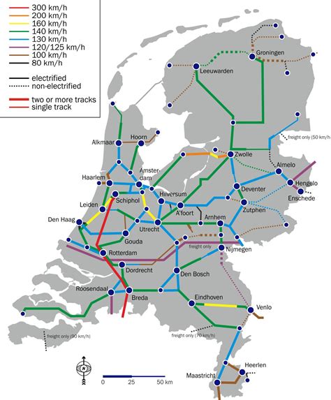 Rail kaart van Holland - Rail kaart van Nederland (West-Europa - Europa)