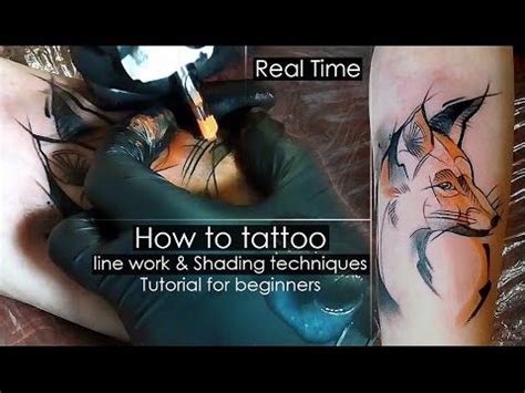 How to tattoo - line work & Shading techniques - Tutorial for beginners [Real Time] Сolor fill ...