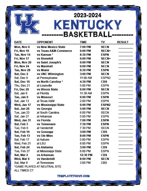 Kentucky Basketball 2024-2024 Schedule - Junia Margery