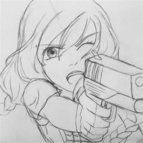 コンプリート！ anime girl holding gun drawing 395713-Anime girl with gun line ...