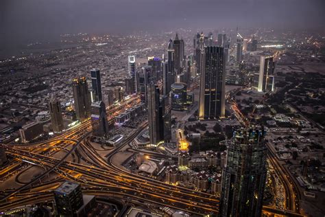 Free Photo: Aerial View of Dubai at Night, United Arab Emirates