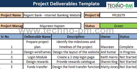 Project Deliverables Template Download | Project Management Templates