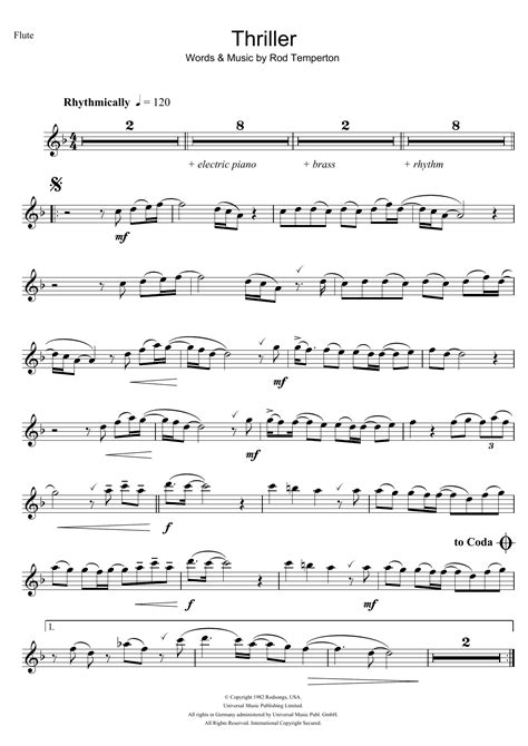 Thriller by Michael Jackson Sheet Music for Flute Solo at Sheet Music ...