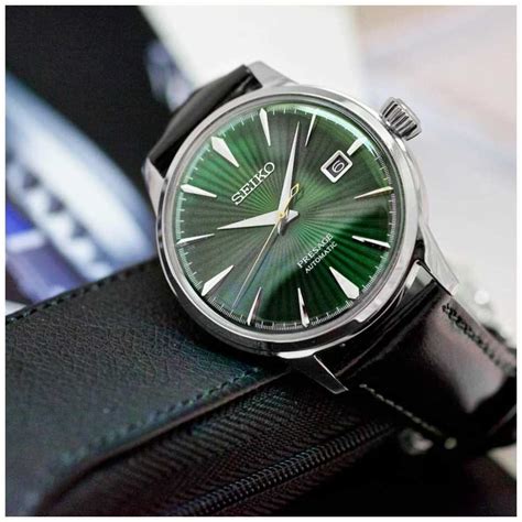 Seiko Presage Automatic Green Dial 'Cocktail Time' Brown Leather Strap SRPD37J1 - First Class ...