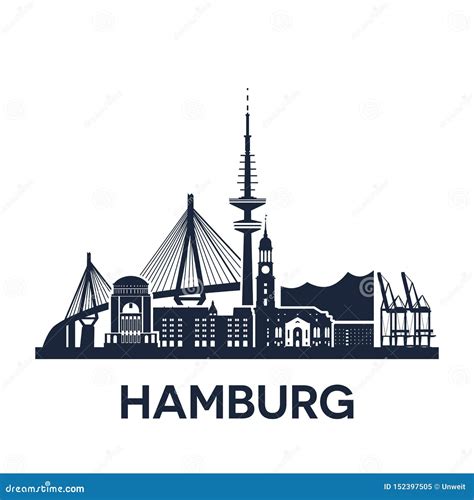 Hamburg City Skyline, Germany, Extended Version, Solid Color Stock ...