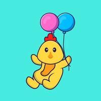 Free: Cute chicken flying with two balloons. Animal cartoon concept ...