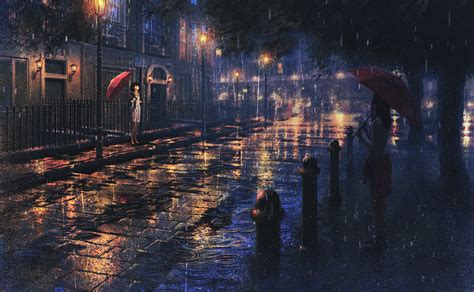 Rainy Night Street - Anime HD Wallpaper by なつ