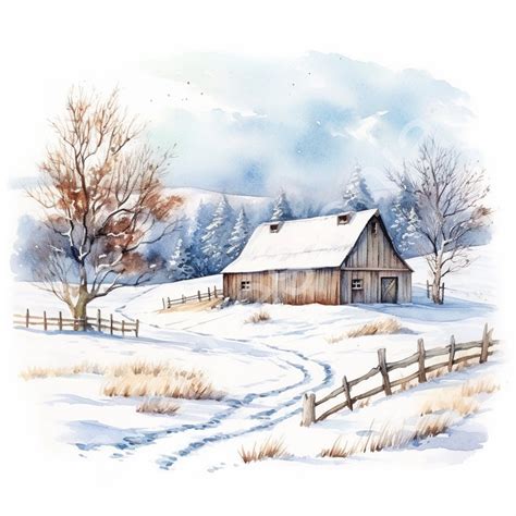 Watercolor Winter in the Barn 10 High-quality Jpgs Clipart , Digital ...