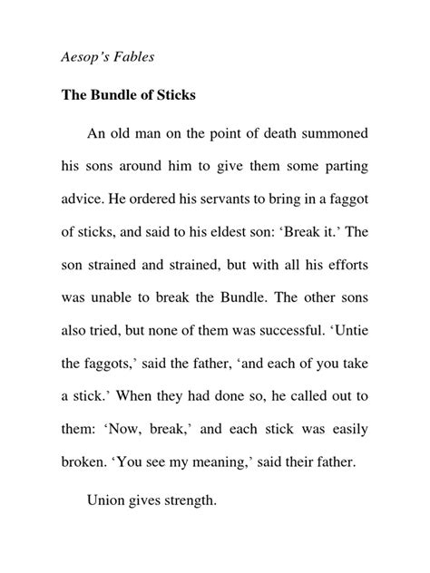 Aesop's Fables - The Bundle of Sticks | PDF