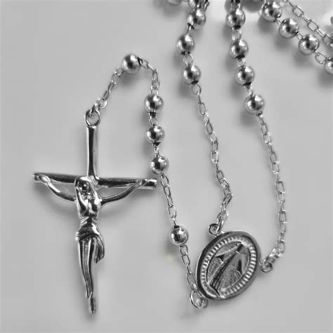 Sterling Silver rosary beads necklace 5 decades of 3mm beads