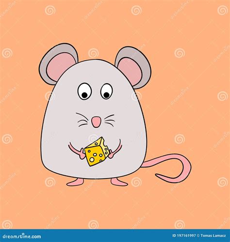 Cartoon Mouse Rat Character Holding a Cheese. Childish Drawing of a Simple Funny Animal Mascot ...