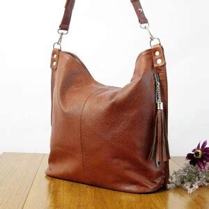 Cognac Leather Hobo Bag, Everyday Shoulder Bag, Cognac Brown Leather Bag, Cross Body Bag, Aztec ...