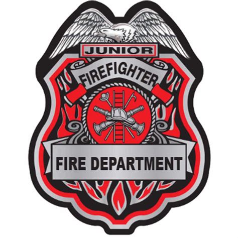 Red and Silver Jr Firefighter Sticker Badge