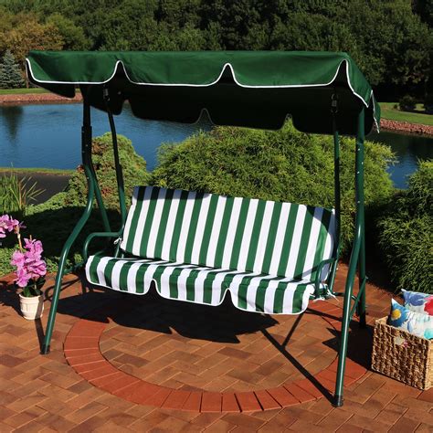 Sunnydaze Outdoor Porch Swing with Adjustable Canopy and Durable Steel Frame, 2-Person Patio ...