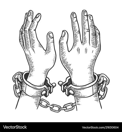 Hands in handcuffs engraving Royalty Free Vector Image