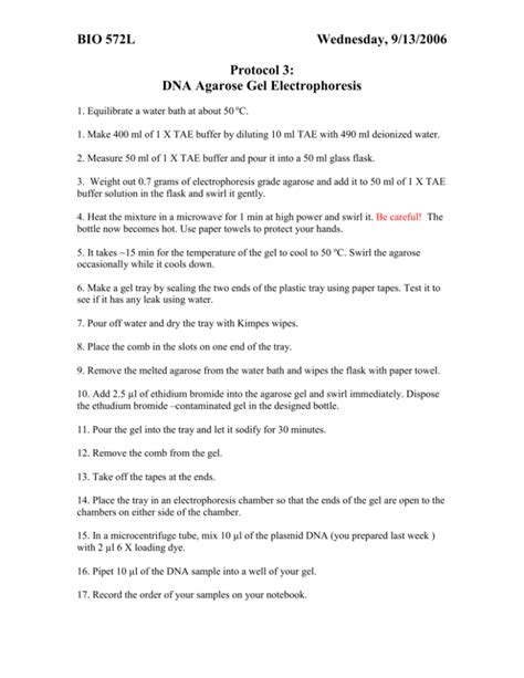 Agarose Gel Electrophoresis Protocol