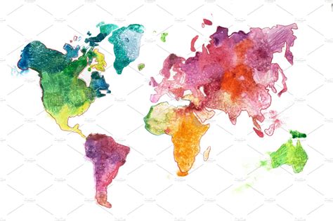 Watercolor world map hand drawn | Custom-Designed Illustrations ~ Creative Market