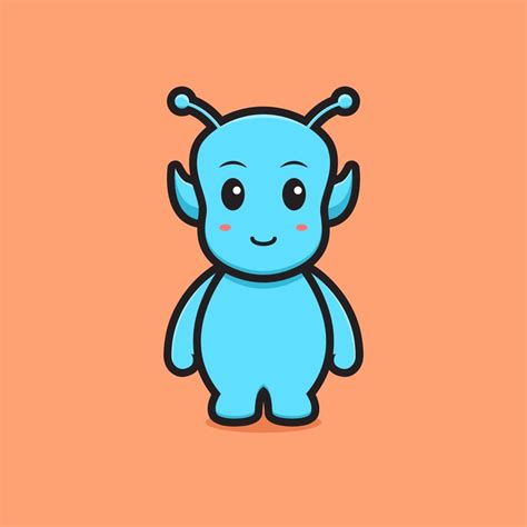 Cute blue alien mascot character cartoon vector icon illustration ...