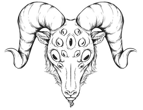 Demon Goat Head Drawing Sketch Coloring Page