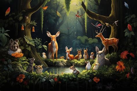 Premium AI Image | Enchanted forest with talking animals