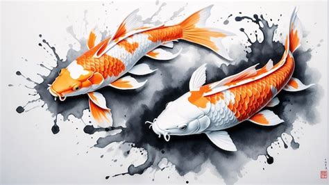 Premium Photo | Splash of Black Ink Illustration of Koi Fish Traditional Art Chinese Painting on ...