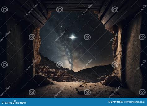 Wooden Manger and Star of Bethlehem in Cave Nativity, Abstract ...