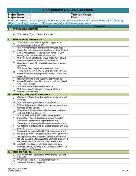 Compliance Review Checklist