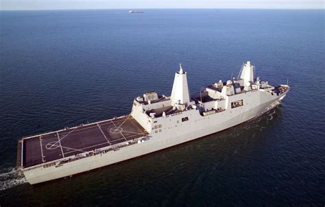 San Antonio (LPD 17), the first in a class of new U.S. Navy amphibious transport dock ships ...