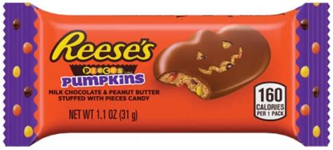 REESE'S Halloween Milk Chocolate Peanut Butter Pumpkin Stuffed With REESE'S PIECES Candy Bar, 1. ...