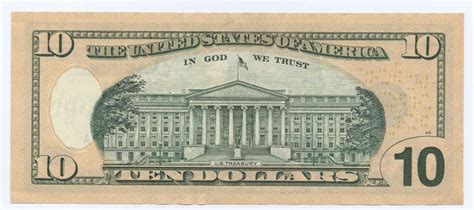 My engraving of the Treasury bldg on the back of the ten dollar bill | 10 dollar bill