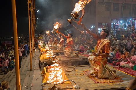 Ganga aarti in Varanasi, India. A devotional ritual that uses fire as ...