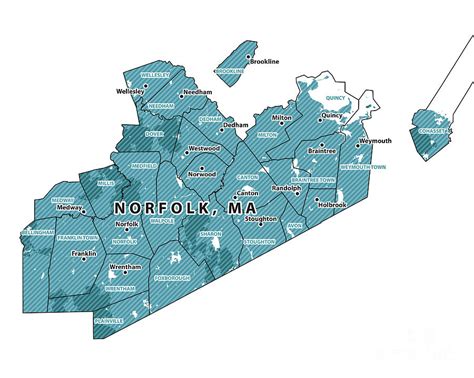 Massachusetts Norfolk County Vector Map Digital Art by Frank Ramspott