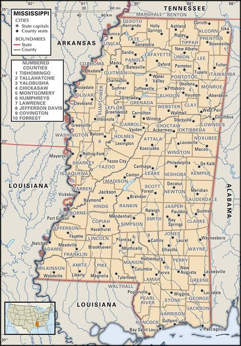 State and County Maps of Mississippi