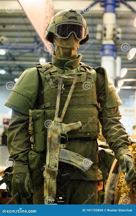 Modern Tactical Military Equipment And Weapons Demonstrated At The Exhibition Editorial Stock ...