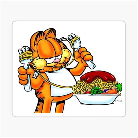 "Garfield enjoys spaghetti" Sticker for Sale by BennettRenato | Redbubble