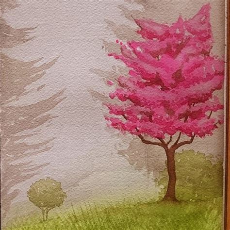 How to Draw a Pink Tree and Grass