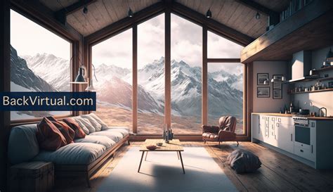 Zoom Virtual Background, Mountain Spacious Cabin Modern With Snowy ...