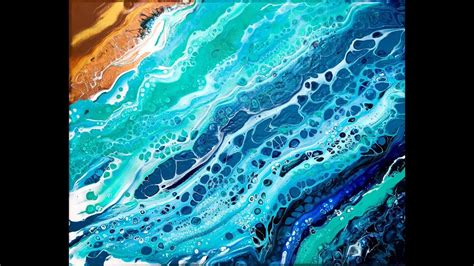 Fluid Acrylic Pour Painting | Light Blue Swipe On Canvas Sea Effect ...