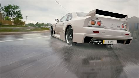Download Nissan Skyline GT-R Drift City Rain White Car Video Game Forza Horizon 3 HD Wallpaper