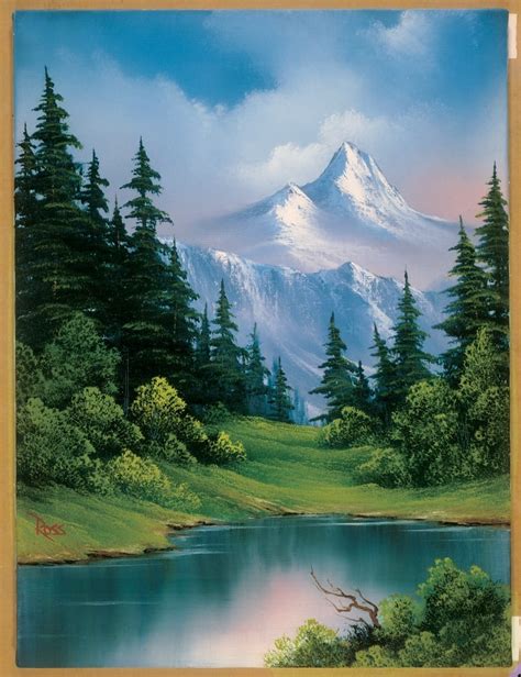 Vintage Bob Ross style painting landscape hand painted mountains happy ...