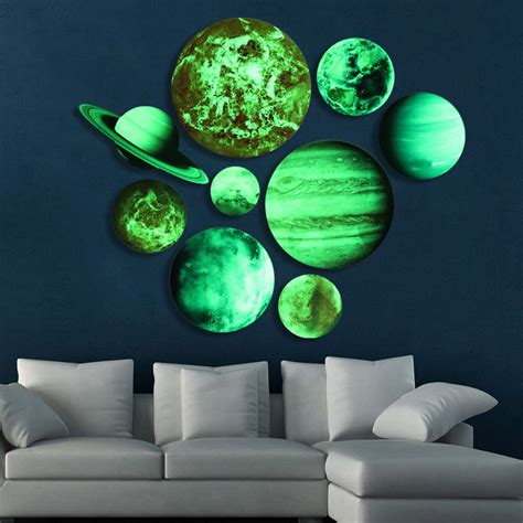 Glow In The Dark Solar System Wall Stickers 9 Planets Mars Kids Room ...